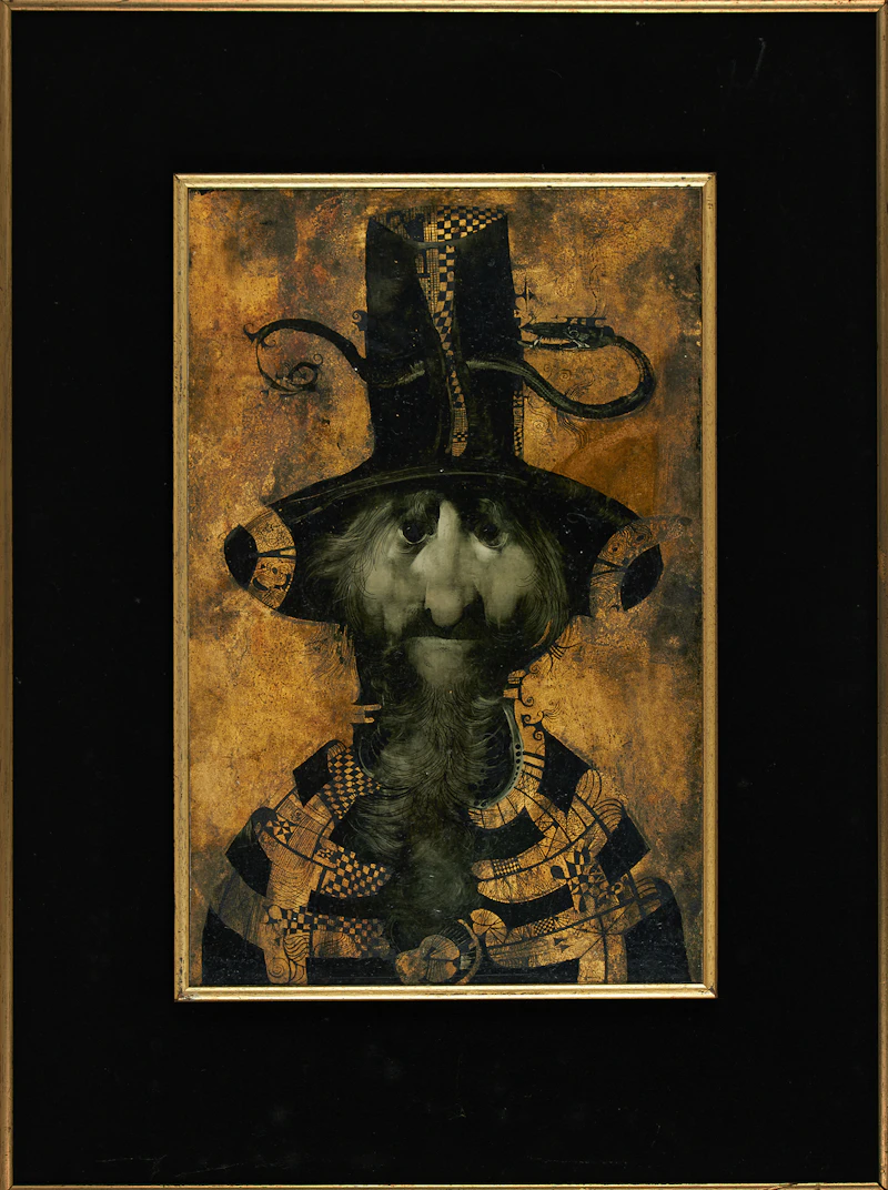 Endre Szàsz, Knight on Goldleaf, mixed media on styrene sheet - view 2