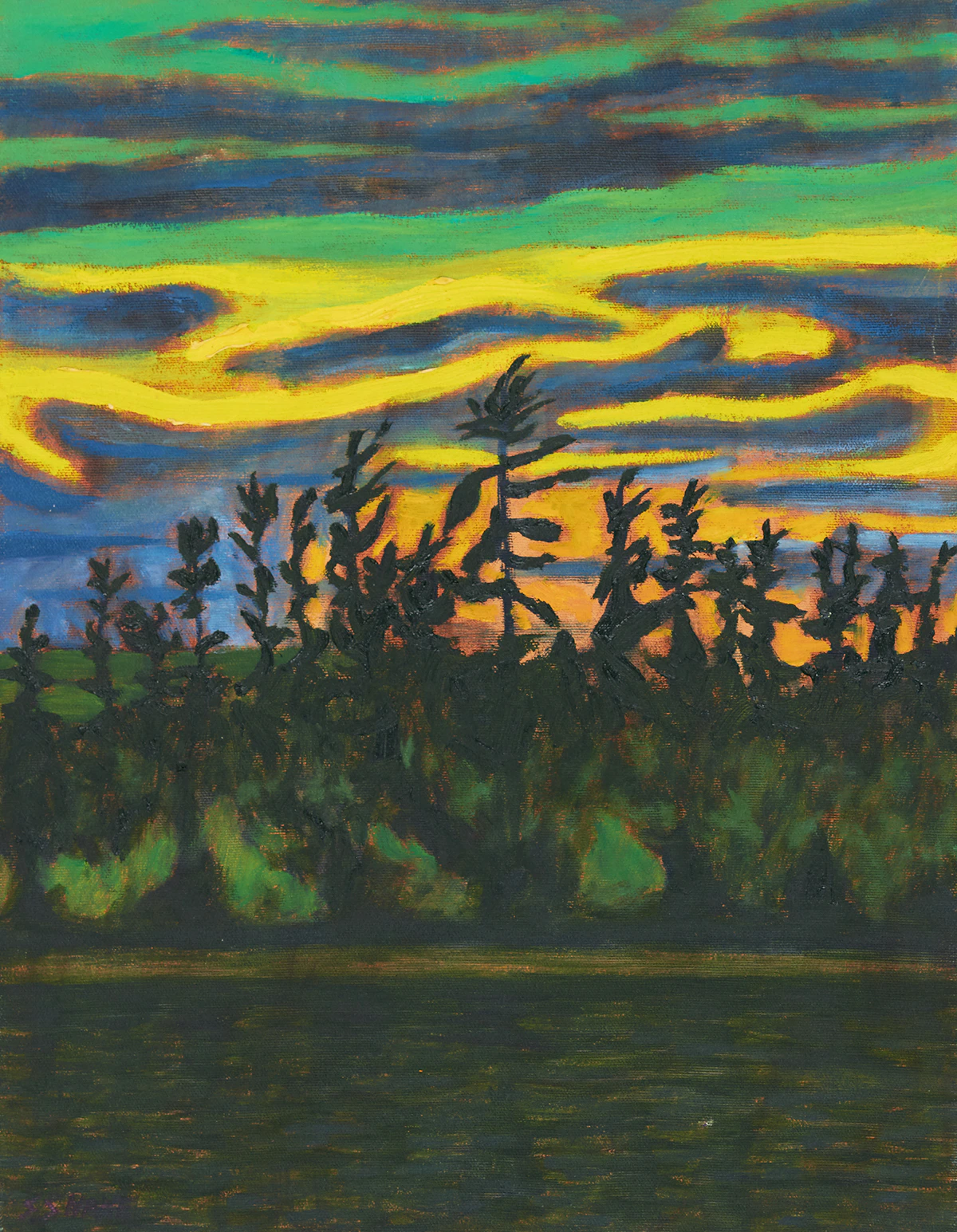 Stephen Snake, Landscape at Dusk, oil on canvas