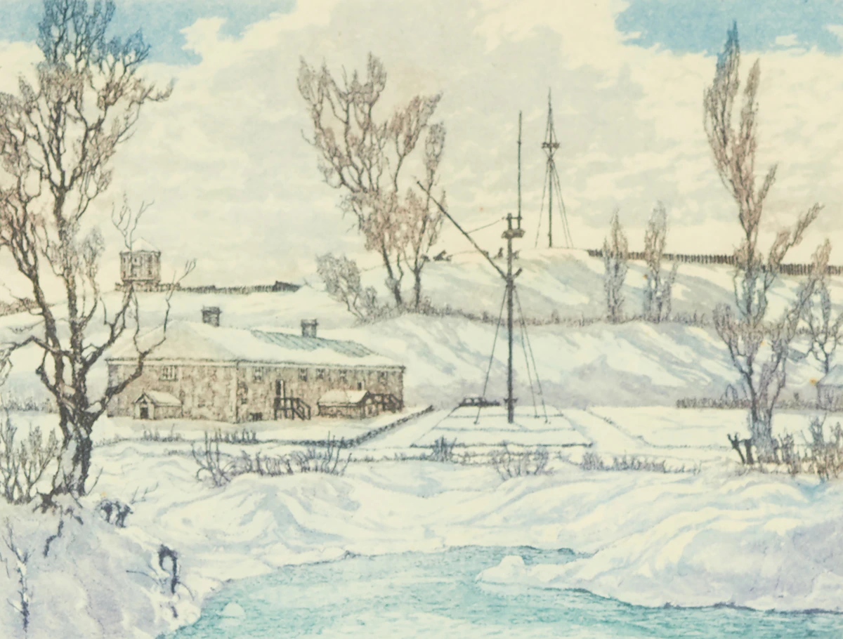 Nicholas Hornyansky, The Navy Hall and Fort George, colour aquatint