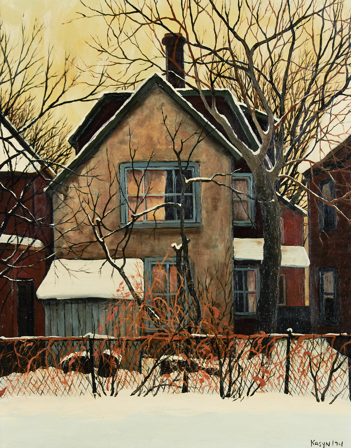 John Kasyn, Backyard With Fence, James Street, Ottawa, oil on board, 1974