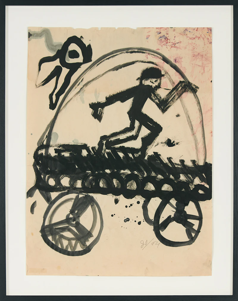 John Scott, Man in Bowler Hat On Cart, ink on paper, 1994 - view 2