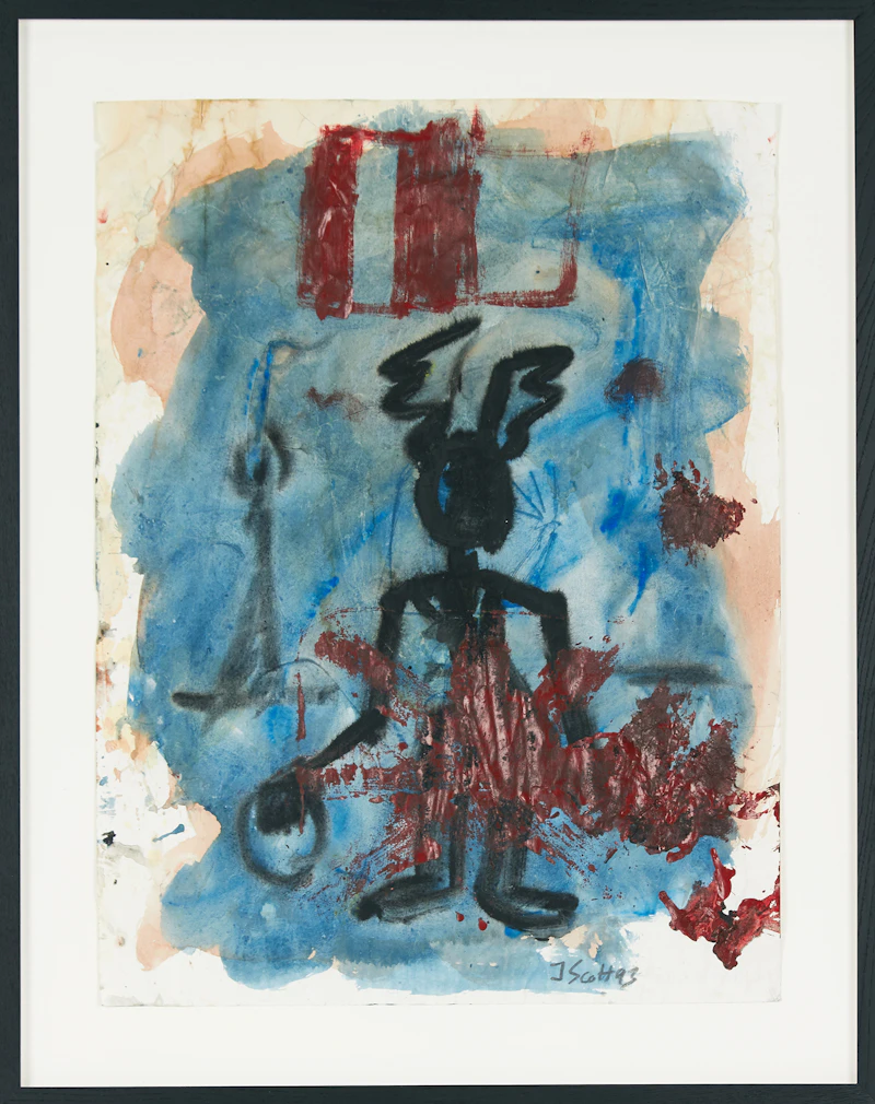 John Scott, Bunny Man on Blue Ground, mixed media on paper, 1993 - view 2