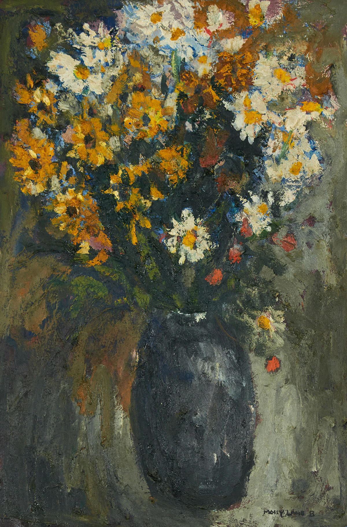 Molly Lamb Bobak, Floral Still Life, oil on board