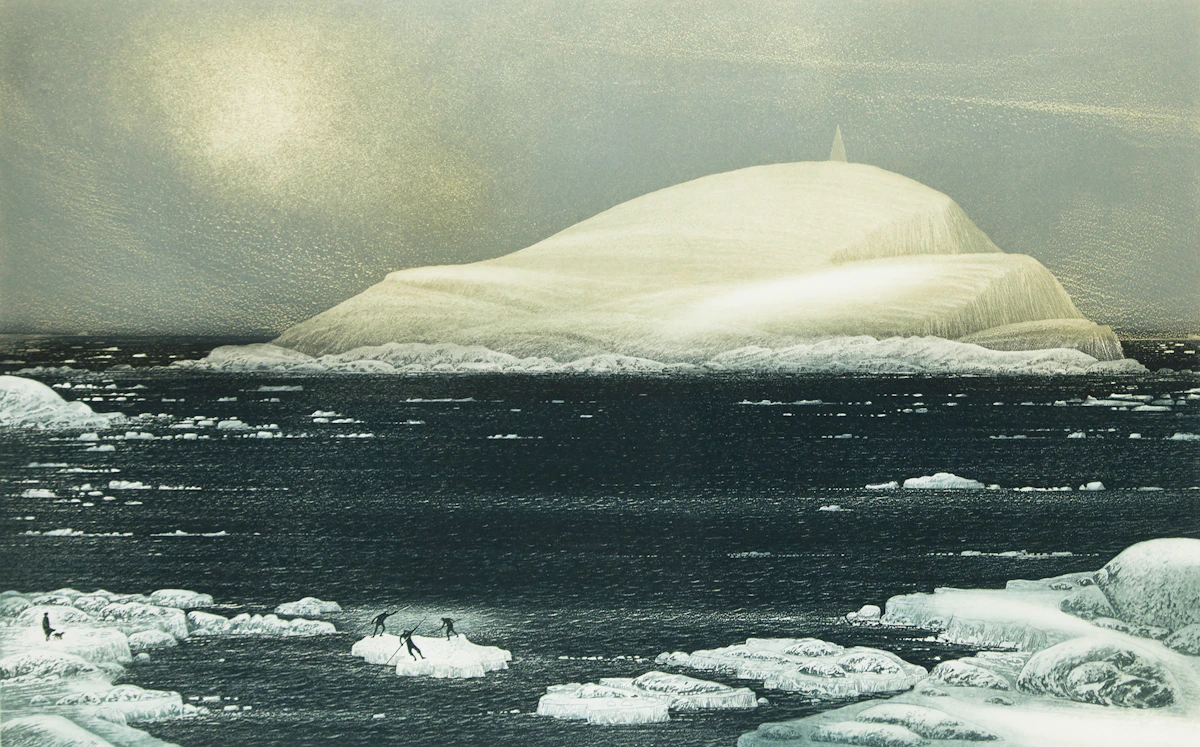 David Lloyd Blackwood, Wesleyville, March Ice Raft, colour etching and aquatint, 1981