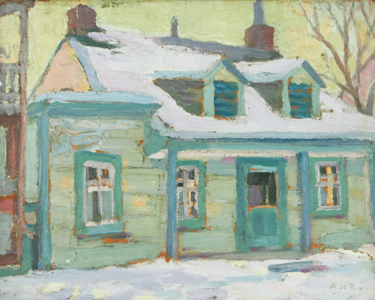 Albert Henry Robinson, Quebec House in Winter, oil on board