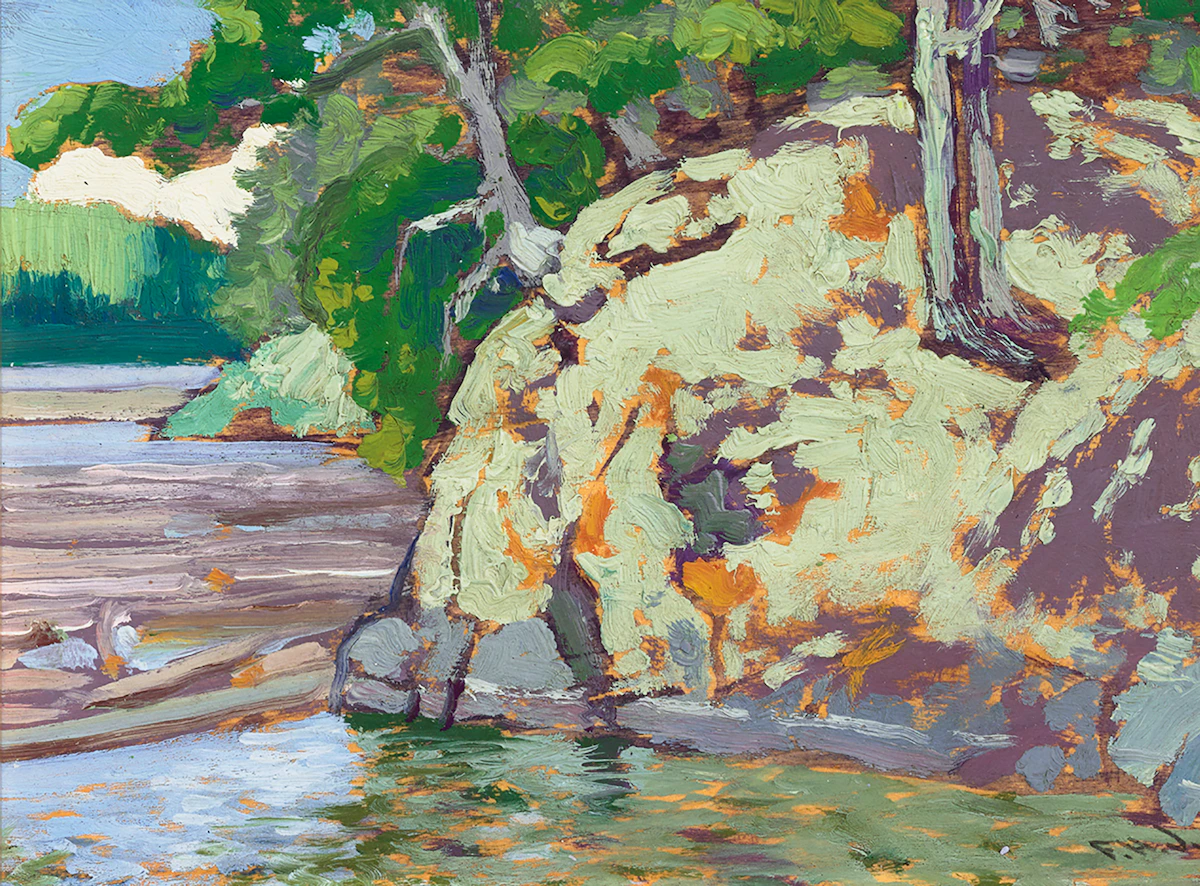 Frank Hans Johnston, A Rocky Corner - Bryce’s Island, Lake of the Woods, oil on panel, circa 1920