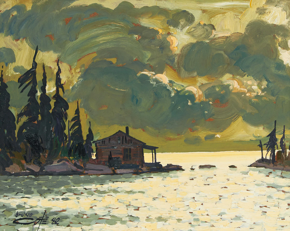 Bruno Côté, St. Lawrence River, oil on board, 1982
