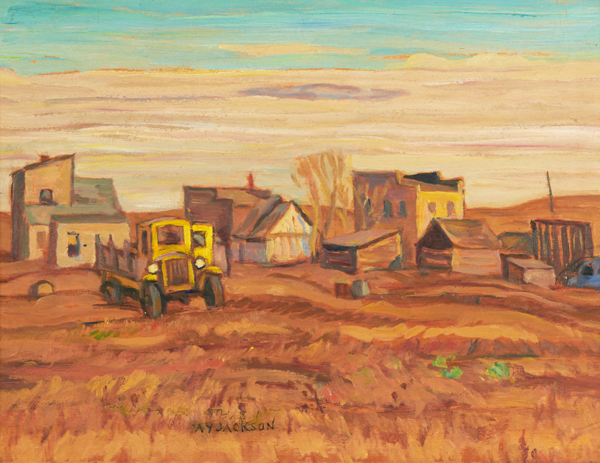 Alexander Young Jackson, Southern Alberta Town, oil on board