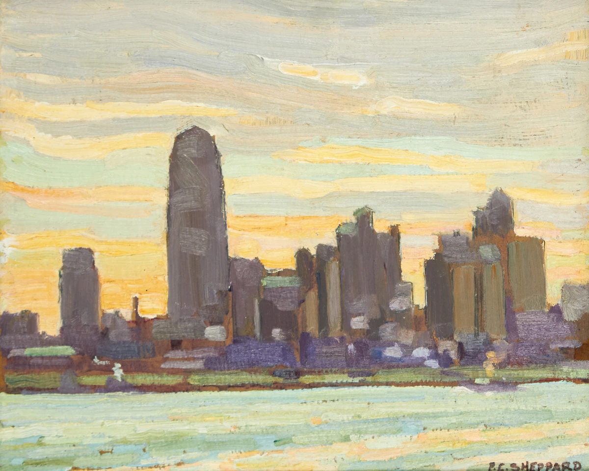 Peter Clapham Sheppard, Toronto Skyline, circa 1932, oil on board