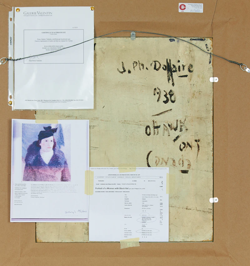 Jean-Philippe Dallaire, Portrait of a Woman, oil on board, 1938 - view 3