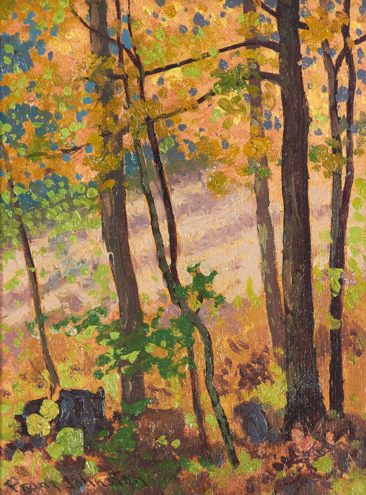 Frank Hans Johnston, Autumn Colour, oil on board