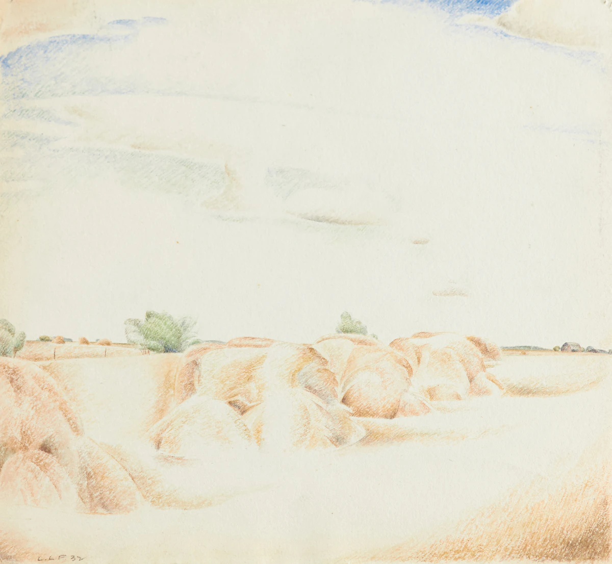 Lionel LeMoine FitzGerald, Harvest, watercolour, 1932