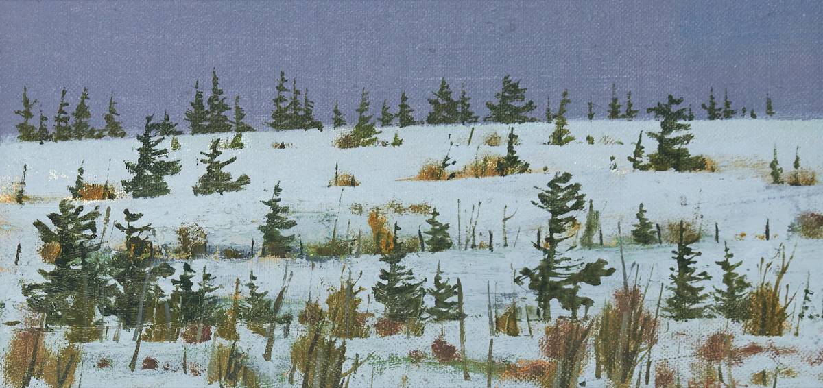 Bruno Joseph Bobak, Field in Winter, Newfoundland, oil on canvas board