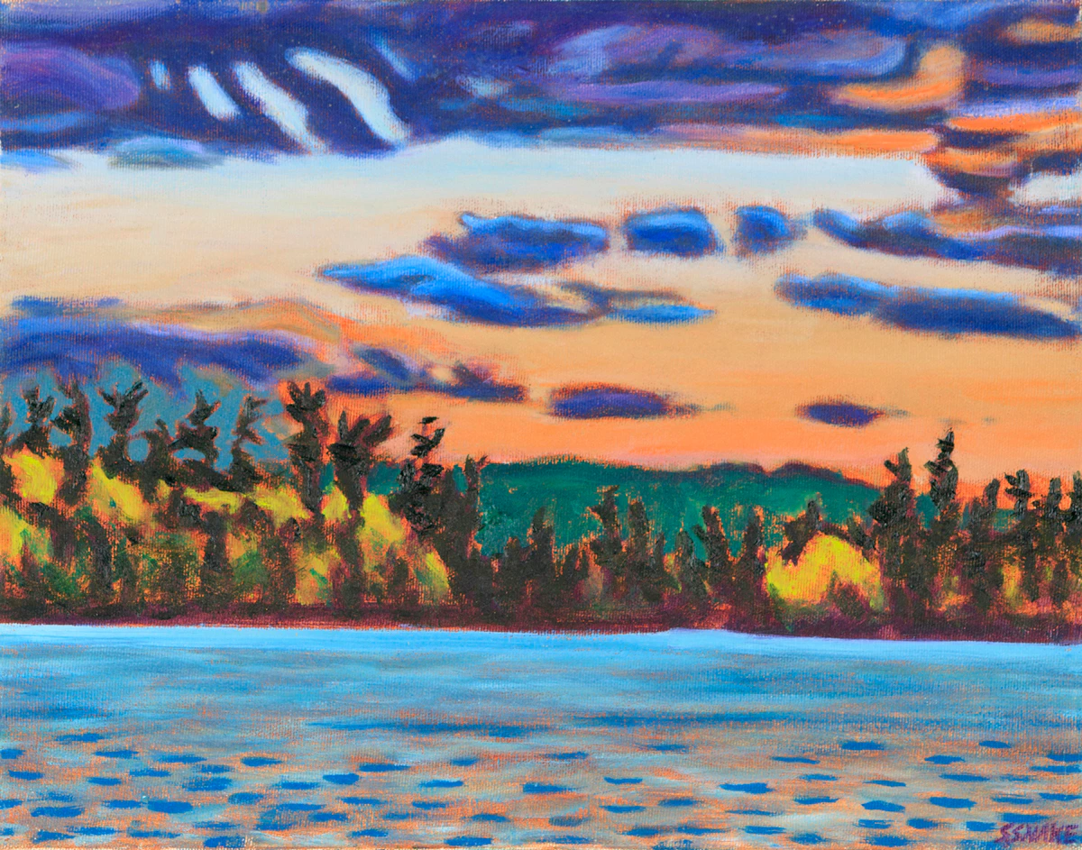 Stephen Snake, Landscape at Dusk, acrylic on canvas