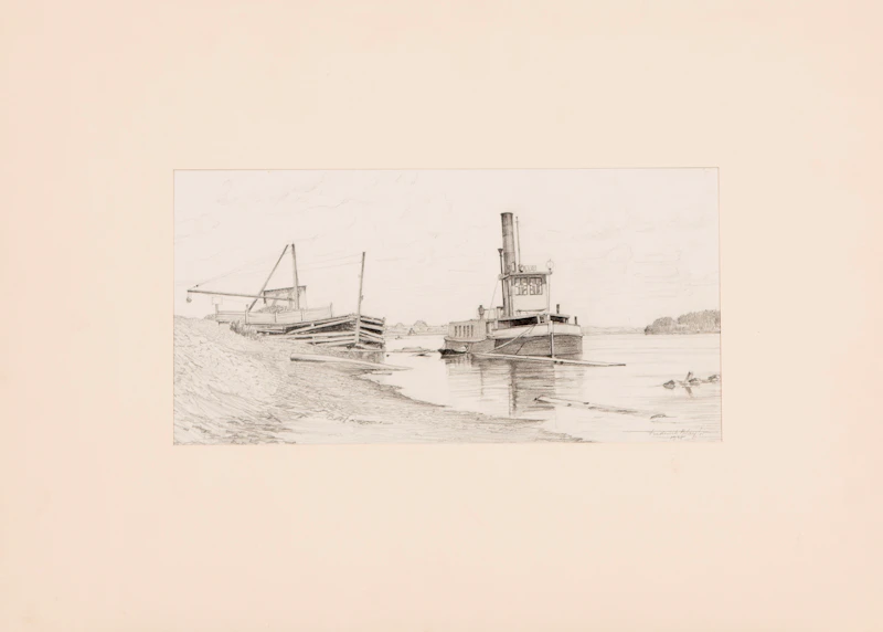 Frederick Bourchier Taylor, Boom Tug on the Ottawa River (Study for Etching); Mex, Mother and Child (Study for a Painting); Tower Bridge, London; Sketch of a Boy, pencil on paper (4) - view 4
