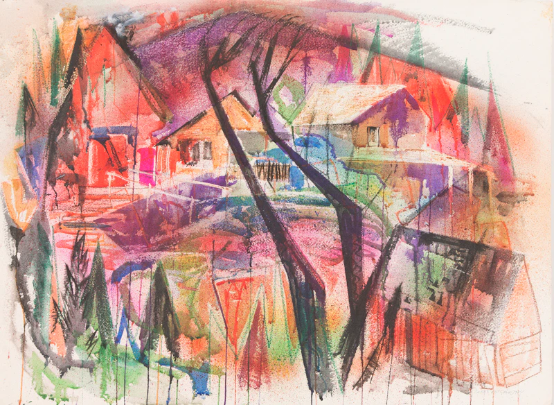 Doris Jean McCarthy, Still Life with Mask and Books; Castle Landscape; Red Houses, watercolours on paper (3) - view 3