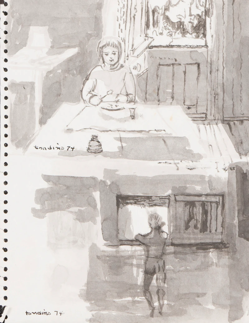 Landscape; Urban Scene; Two Figures by Gentile Tondino