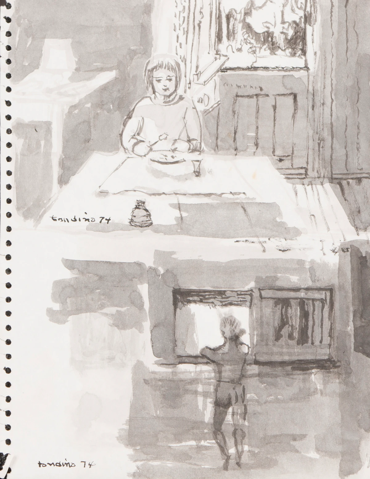 Gentile Tondino, Landscape; Urban Scene; Two Figures, assorted media on paper (3)