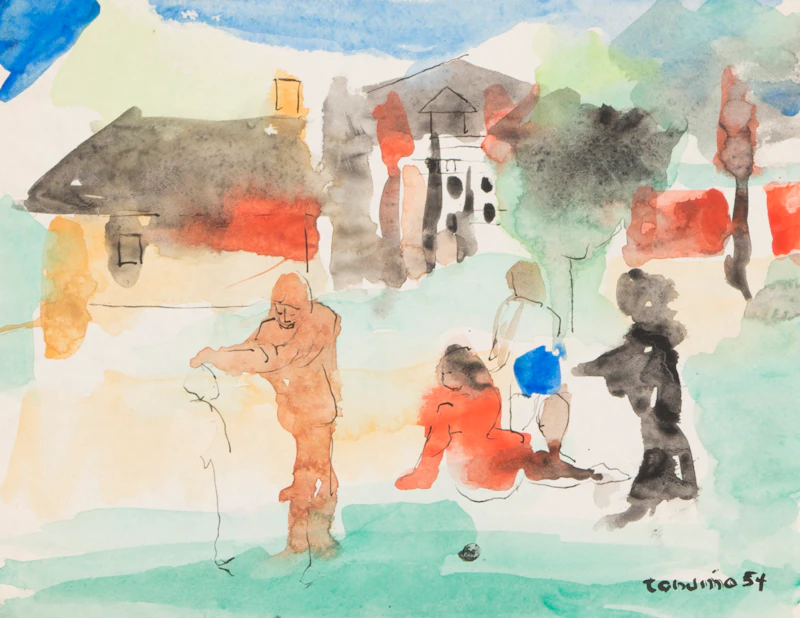 Gentile Tondino, Landscape; Urban Scene; Two Figures, assorted media on paper (3) - view 2