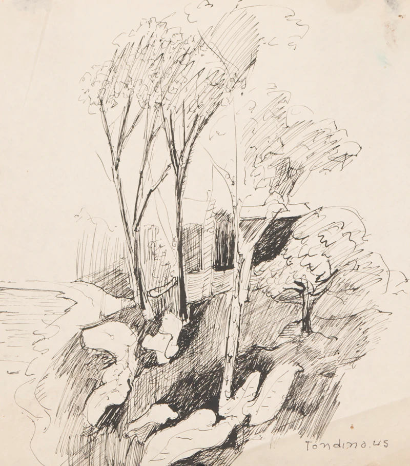 Gentile Tondino, Landscape; Urban Scene; Two Figures, assorted media on paper (3) - view 3