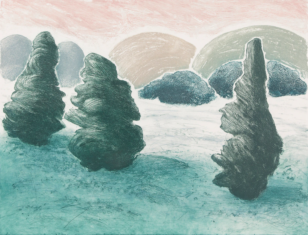 Robbin Yager, Quebec, colour etching, 1986