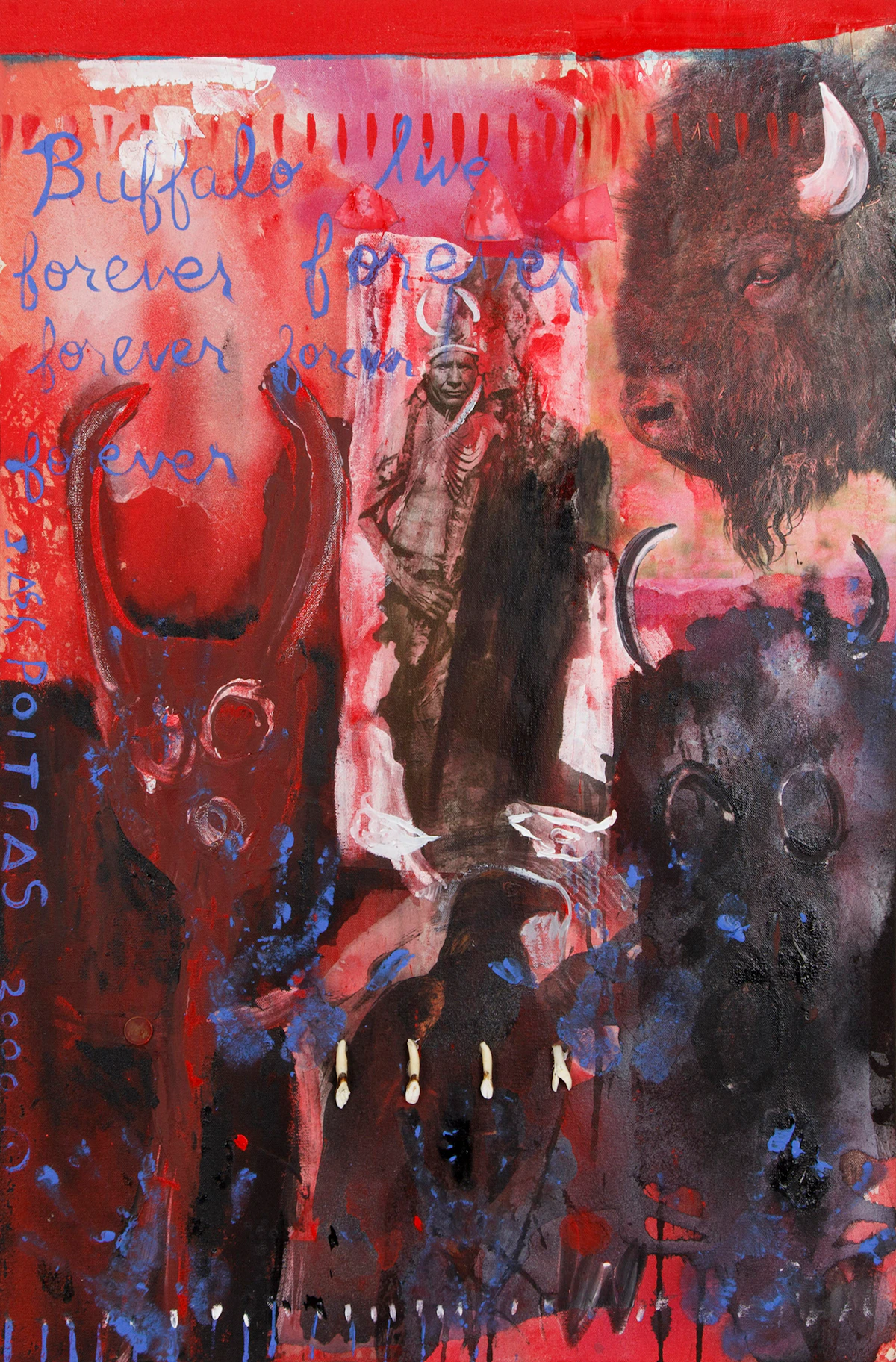 Jane Ash Poitras, Buffalo Live Forever, mixed media on canvas, 2000