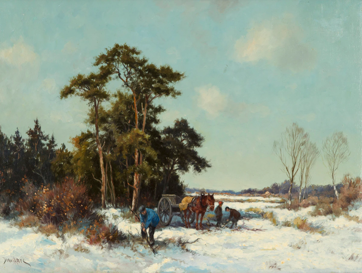 Dorus Arts, Picking Firewood (Three Figures), oil on canvas