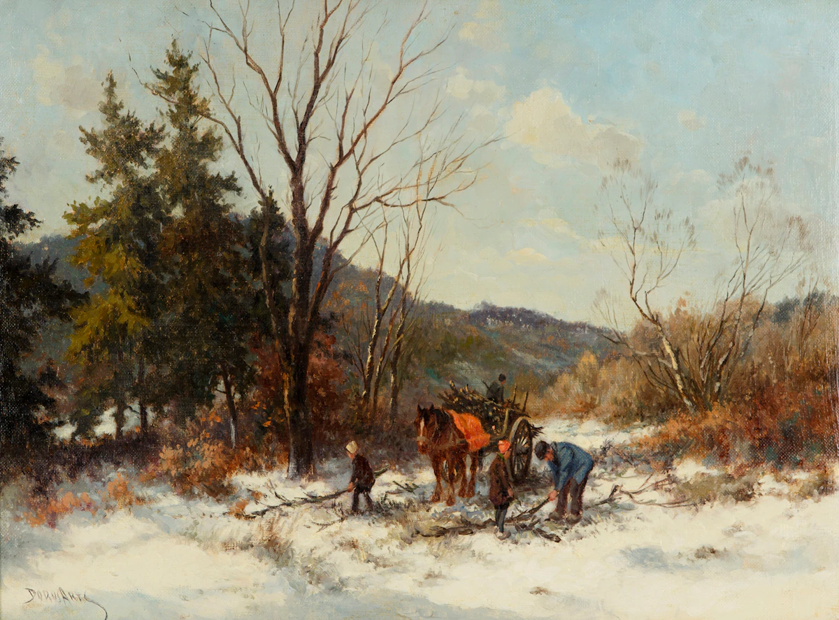 Dorus Arts, Picking Firewood (Four Figures), oil on canvas