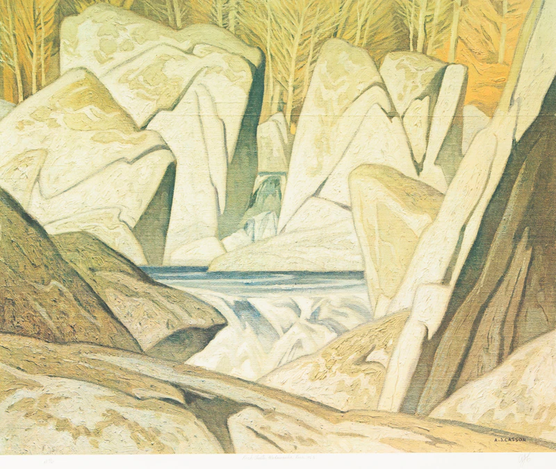 Alfred Joseph Casson, Late Flurry; Morning on the Key River; Rock Cluster, Madawaska River, 1963, three colour serigraphs - view 3