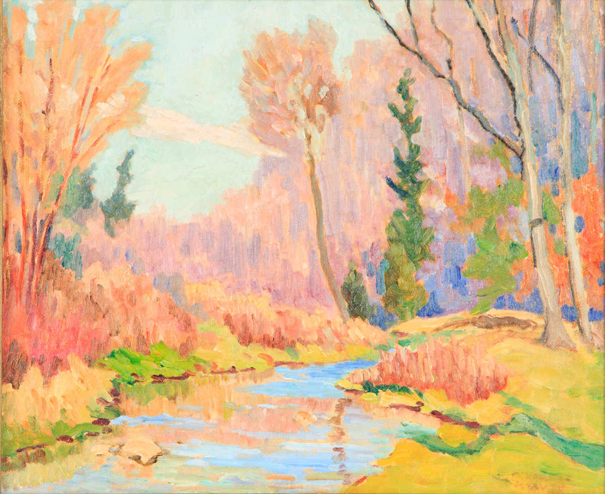 Harold O McAvoy, Autumn River Scene, oil on canvas laid down on board