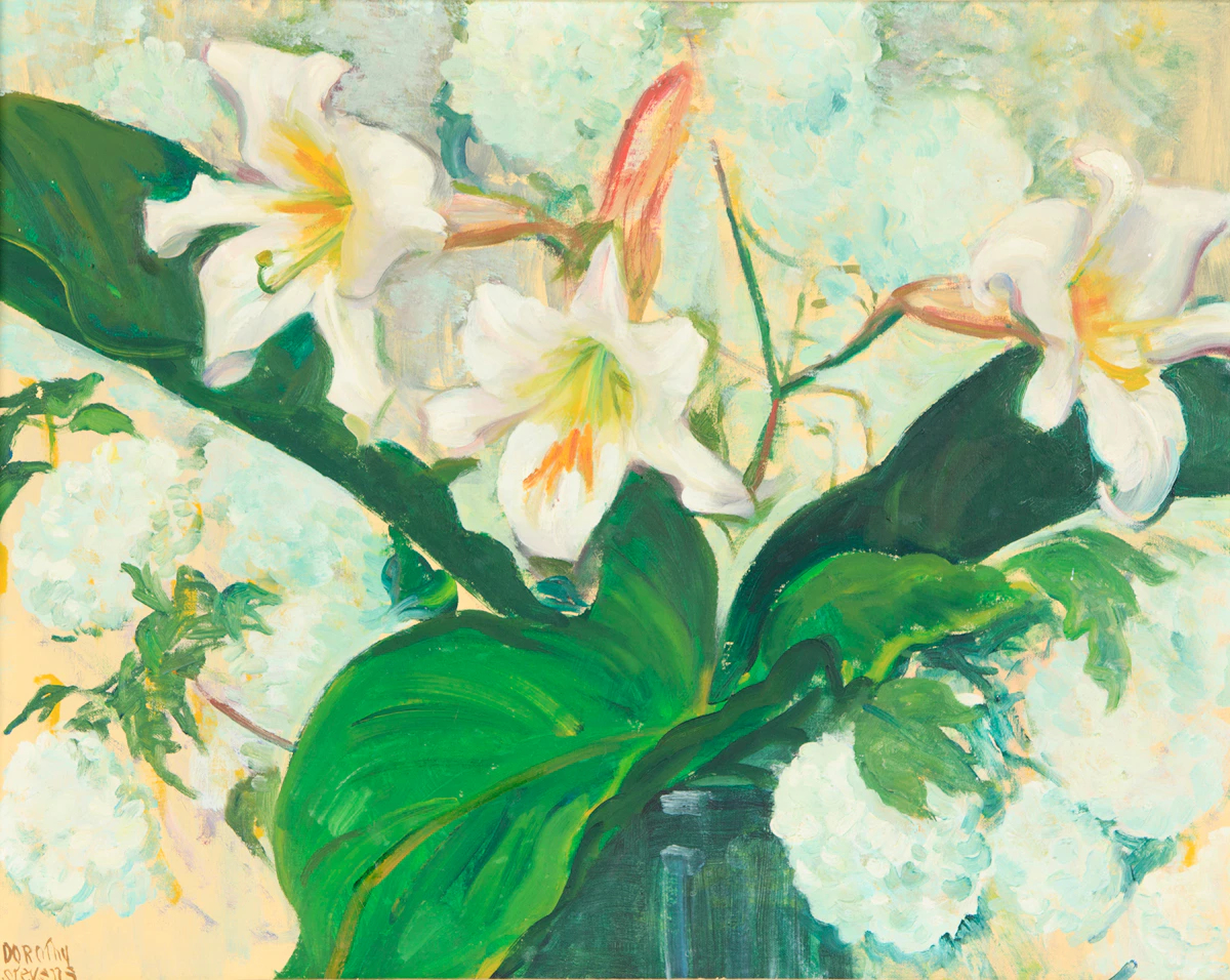 Dorothy Stevens, Floral Still Life, oil on canvas board