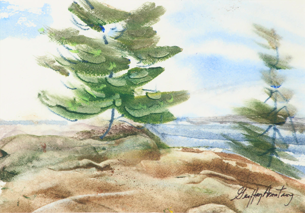 Geoffrey David Armstrong, Two Pines, acrylic on paper, 1999