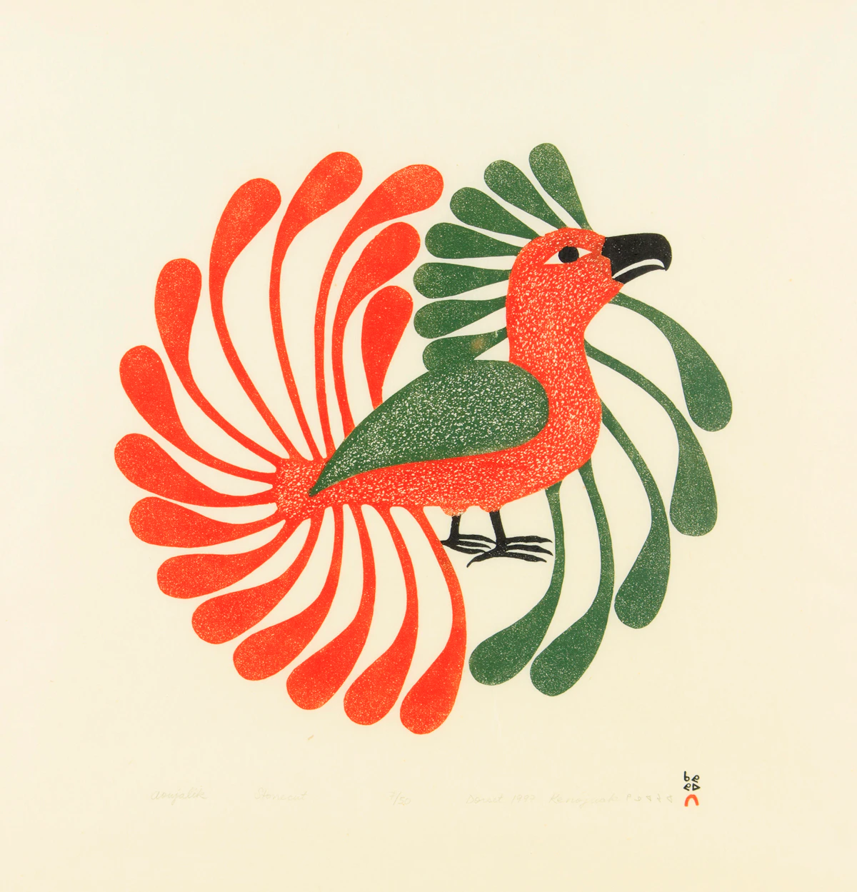 Kenojuak Ashevak, Aoujalik (Moulting Bird), colour stonecut, 1997