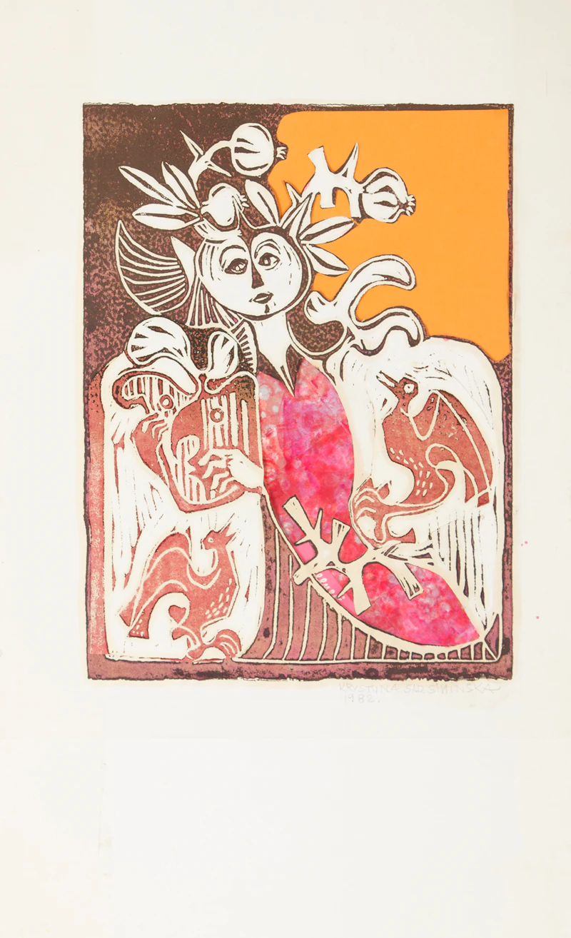 Krystyna Sadowska, Harpist with Birds, laid down on card, 1982 - view 2