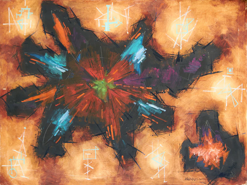 Julius Gyula Marosan, Abstract in Blue; Abstract Burst, pair of oil paintings - view 2
