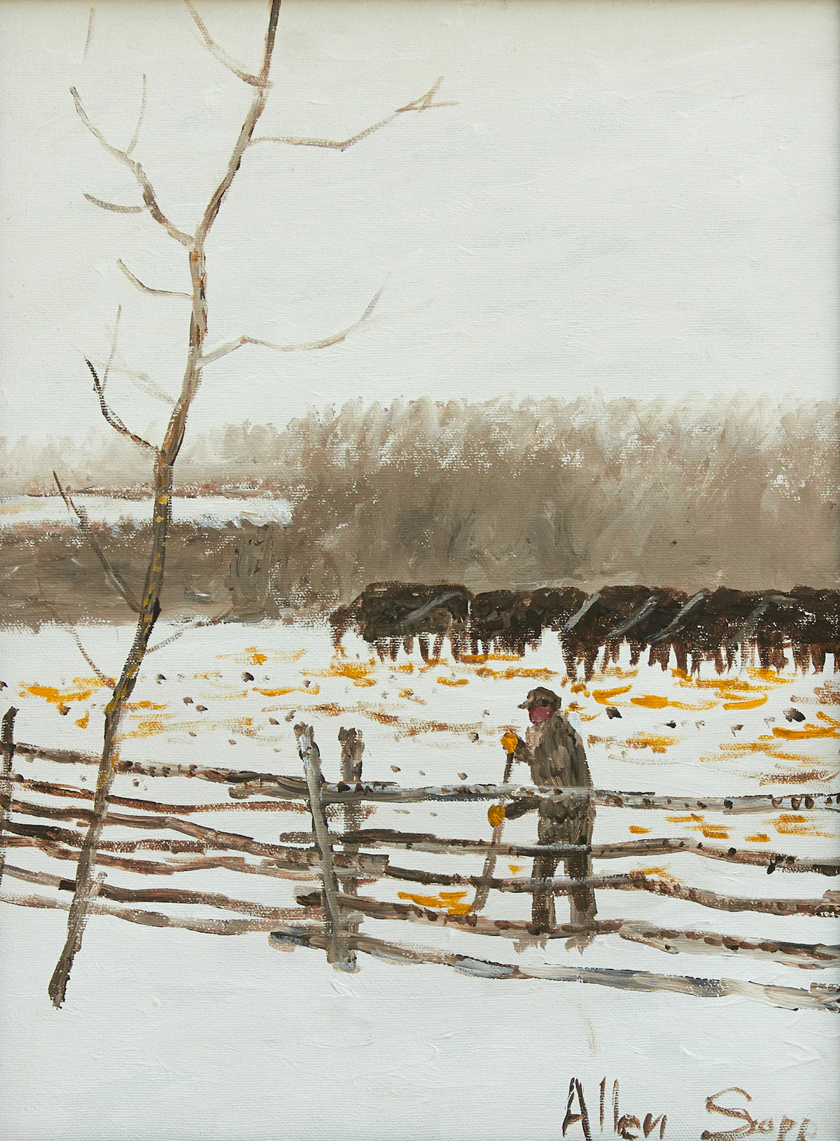 Allen Sapp, Dad Cleaning the Corral, oil on canvas