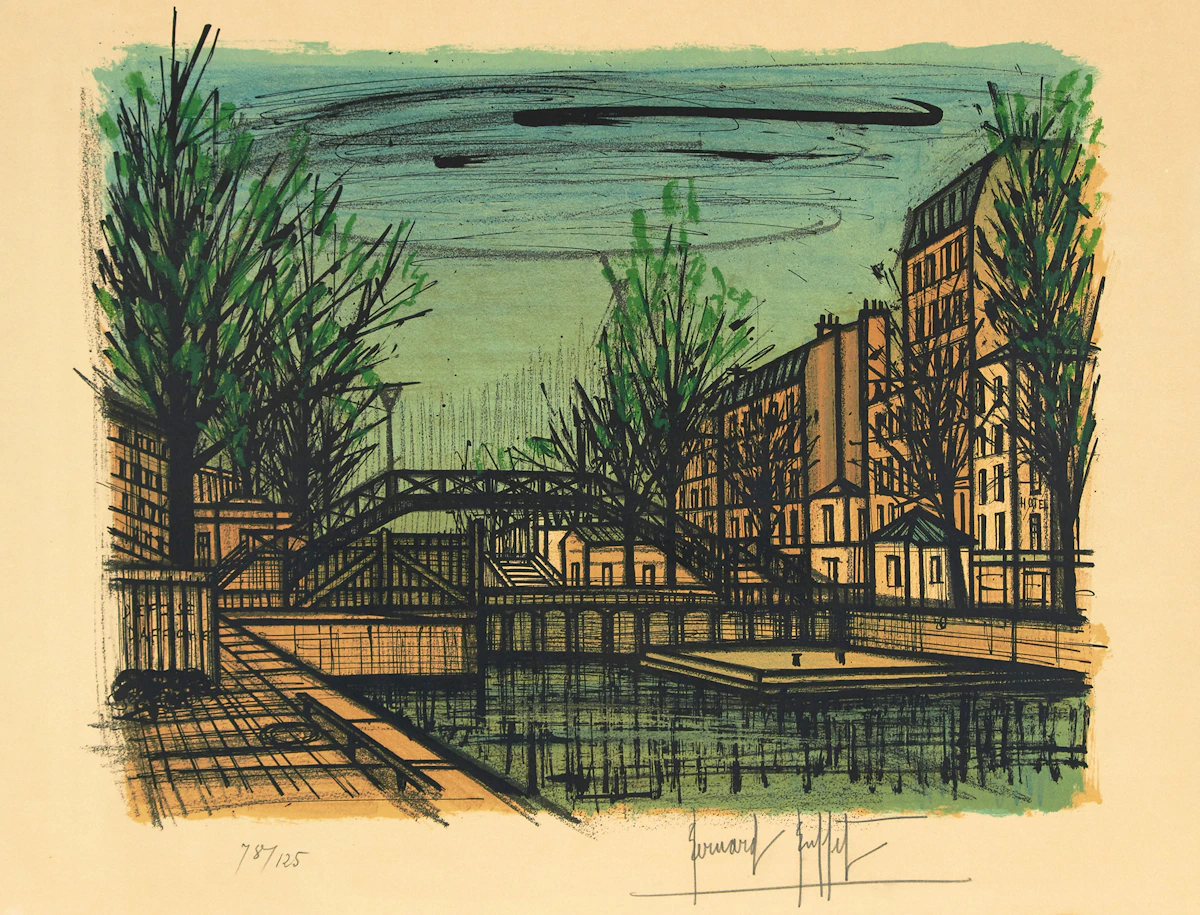 Bernard Buffet, Canal St. Martin, colour lithograph, 1968