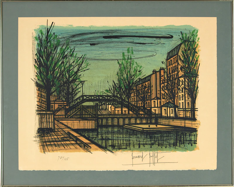 Bernard Buffet, Canal St. Martin, colour lithograph, 1968 - view 2