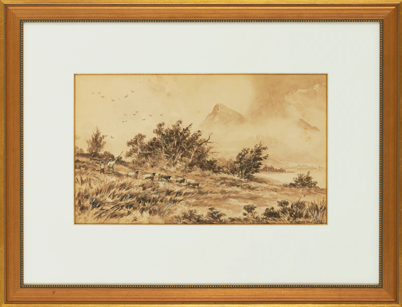 William Nicoll Cresswell, A Storm on Mount Yaqui, Colorado, sepia watercolour, 1884 - view 2