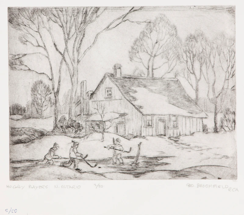 Adolphus George Broomfield, Hockey Players, Northern Ontario; Tom Thomson’s Studio - Rosedale Ravine, one etching; one linocut - view 2