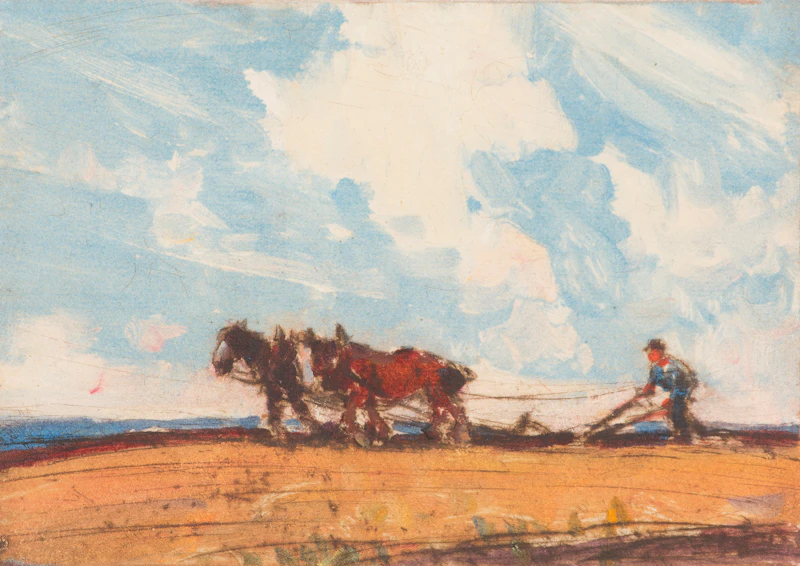 Manly Edward MacDonald, Ploughing, hand coloured etching - view 2