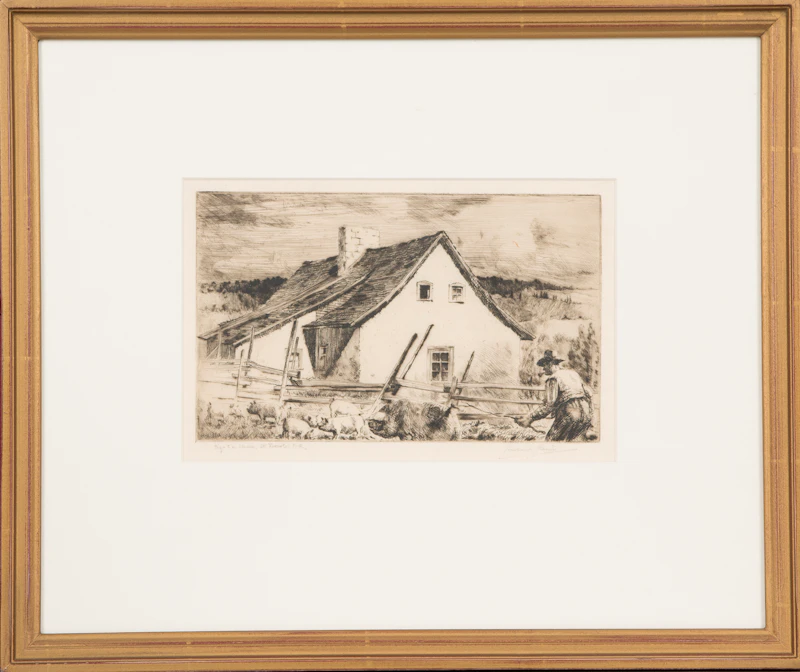 Herbert Raine, Pigs and a House, St. Féréol, P.Q., etchinig - view 2