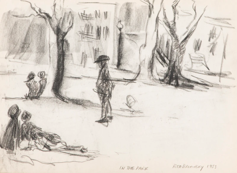 Rita Briansky, Apple Orchard; Side Door; Joseph; In The Park; Self Portrait; Carl Sandburg, assorted media (6) - view 3