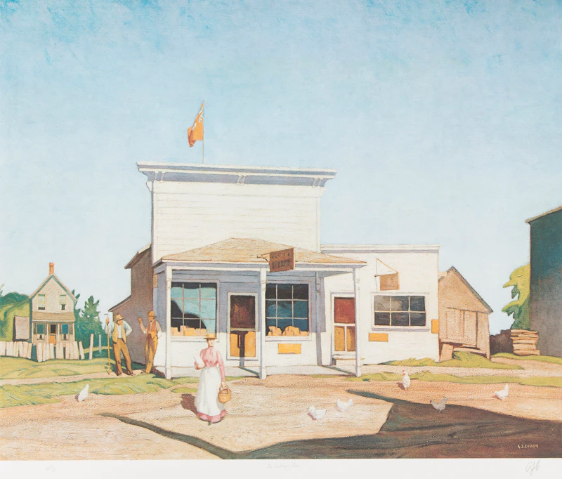 Alfred Joseph Casson, The Village Store; Winter Sun; Haliburton; Algonquin Park