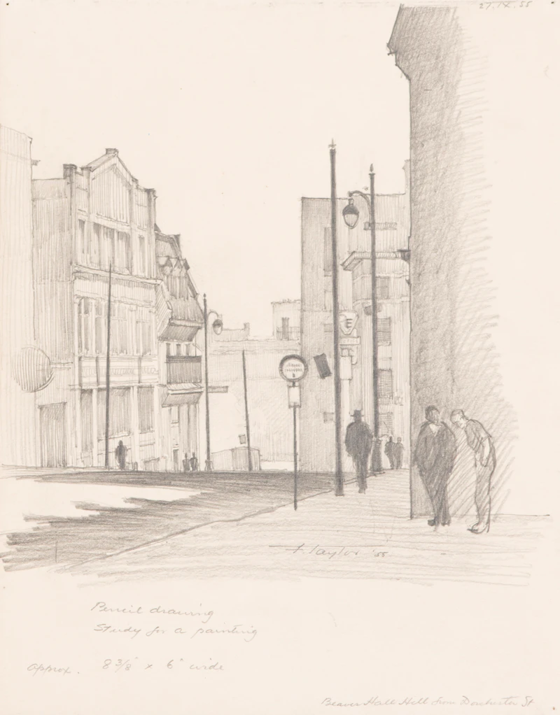 Beaver Hall from Dorchester St.; Fried Potatoes, Fletcher’s Fields, Montreal; Monastary; Children Playing, Montreal by Frederick Bourchier Taylor