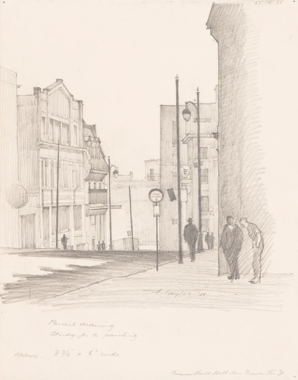 Frederick Bourchier Taylor, Beaver Hall from Dorchester St.; Fried Potatoes, Fletcher’s Fields, Montreal; Monastary; Children Playing, Montreal, pencil on paper (4)