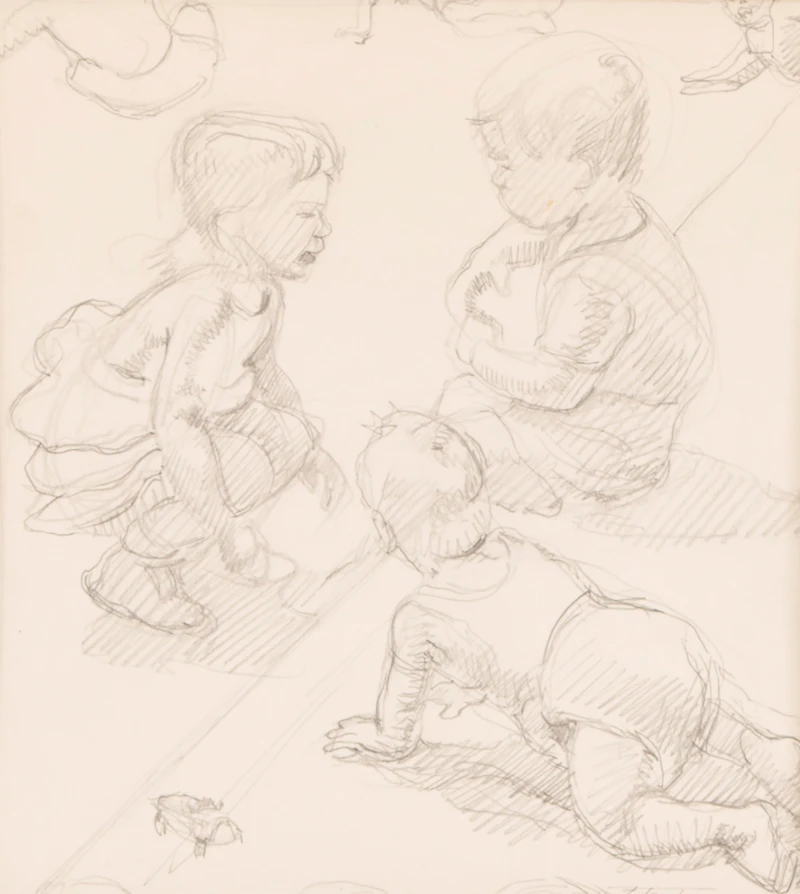 Frederick Bourchier Taylor, Beaver Hall from Dorchester St.; Fried Potatoes, Fletcher’s Fields, Montreal; Monastary; Children Playing, Montreal, pencil on paper (4) - view 4