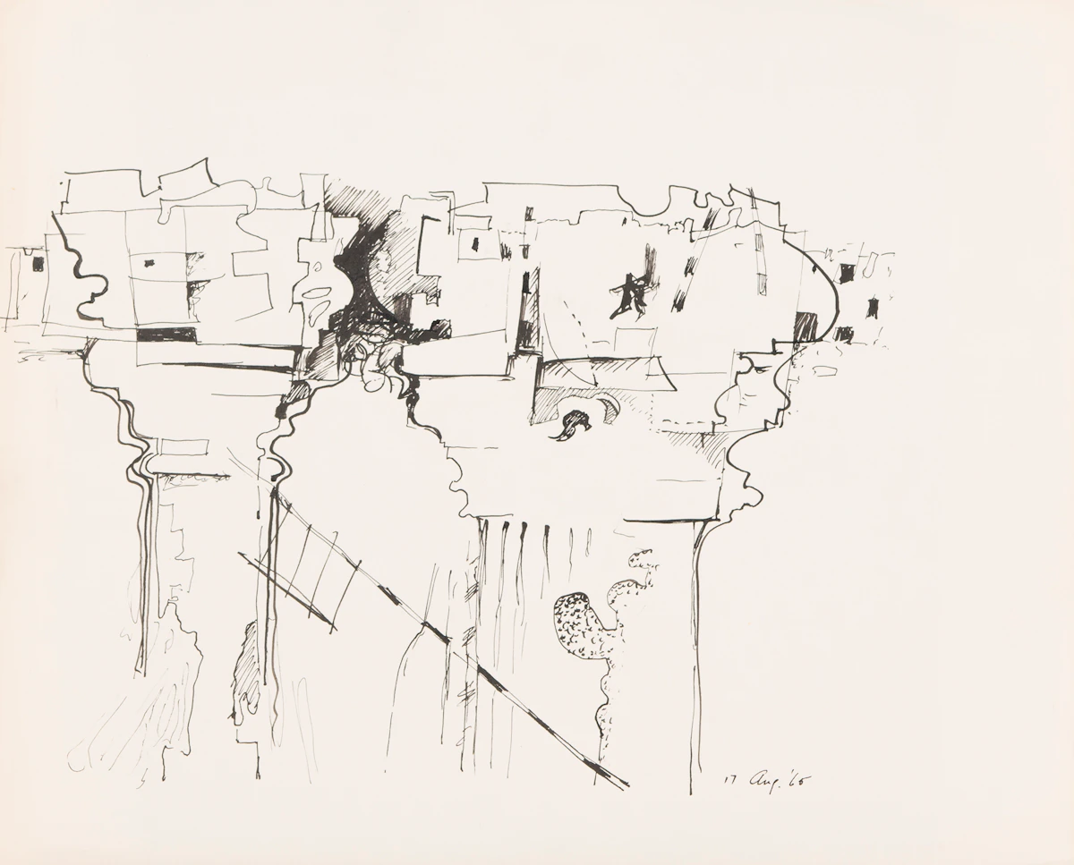 Jack Leonard Shadbolt, Study for Space Between Column 2; Study for Space Between Column 3, inks on paper (2)