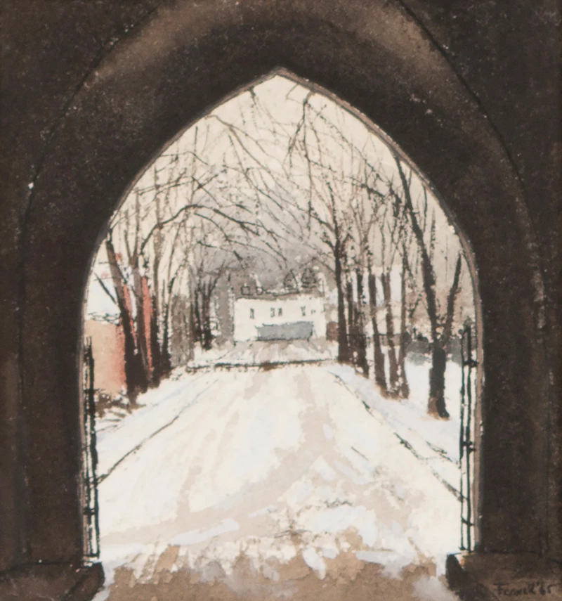 Albert Jacques Franck, Gate on St. Mary’s (Victoria College, Toronto), watercolour, 1965 - view 2