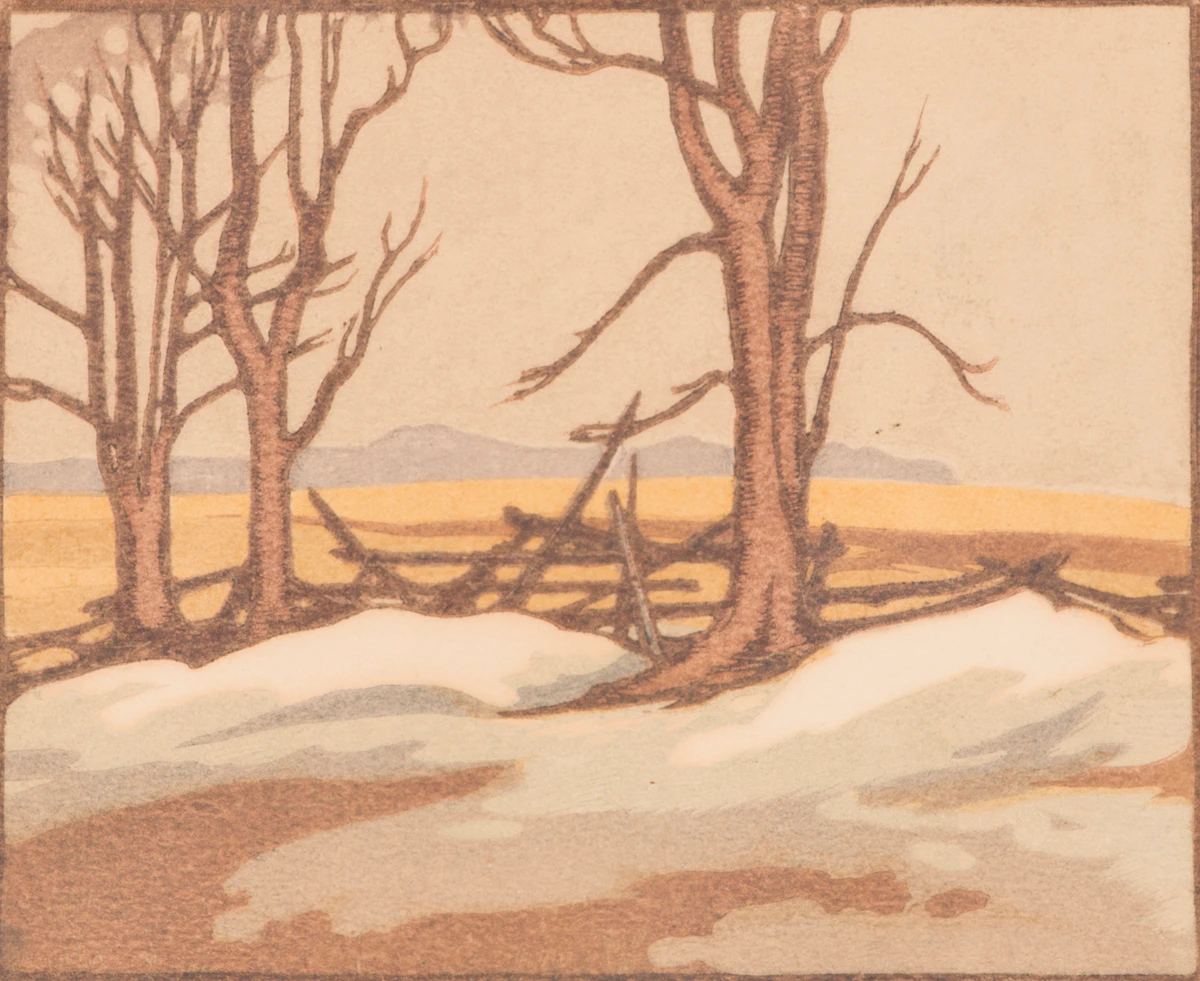 Sylvia Hahn, Melting Drifts, colour woodcut